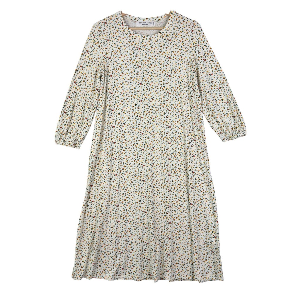 Sonnet James 3/4 sleeve A play Dress Midi Women's Size S White Floral print Soft